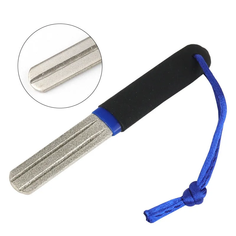 Diamond fishing hook file portable sharpening tool in red, black, black green, and black blue colours