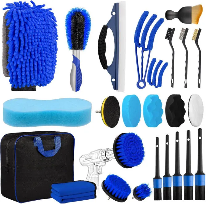 Round disc car cleaning brush set with 0.3mm PP bristles and plastic handles for interior dust removal