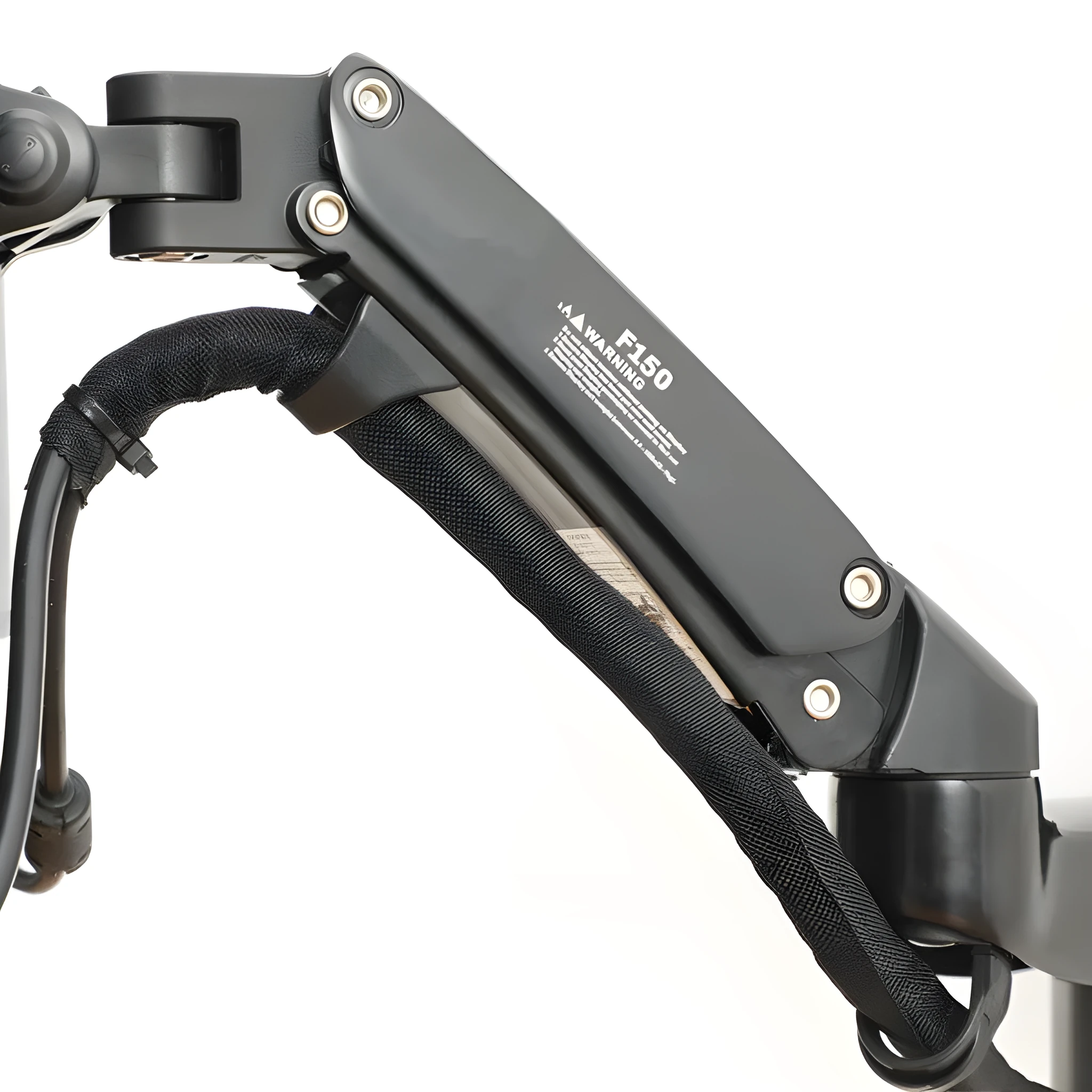 Black wall-mounted computer monitor stand with telescopic arm and rotating VESA mount