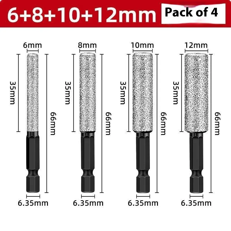 Granite drilling bit with hexagonal shank and 6.35mm handle diameter for stone edging