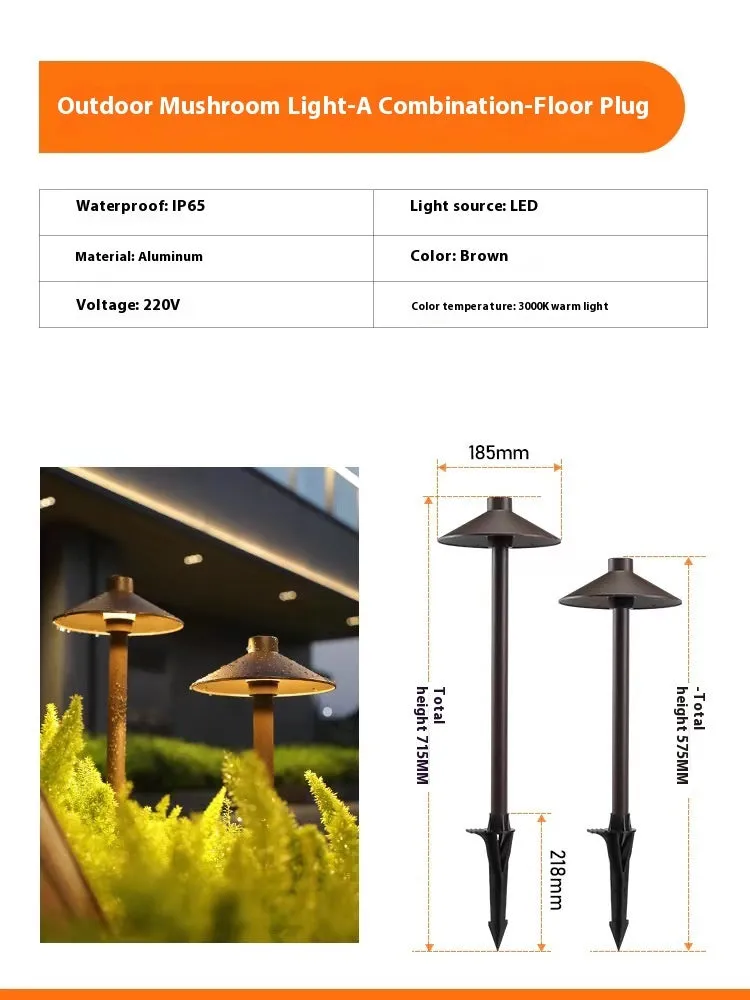 Aluminium IP65 outdoor lawn lamp with geometric abstract art design, 7W 220V, brown finish, floor socket model