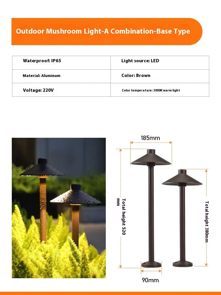 Aluminium IP65 outdoor lawn lamp with geometric abstract art design, 7W 220V, brown finish, floor socket model