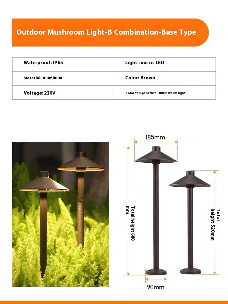 Aluminium IP65 outdoor lawn lamp with geometric abstract art design, 7W 220V, brown finish, floor socket model