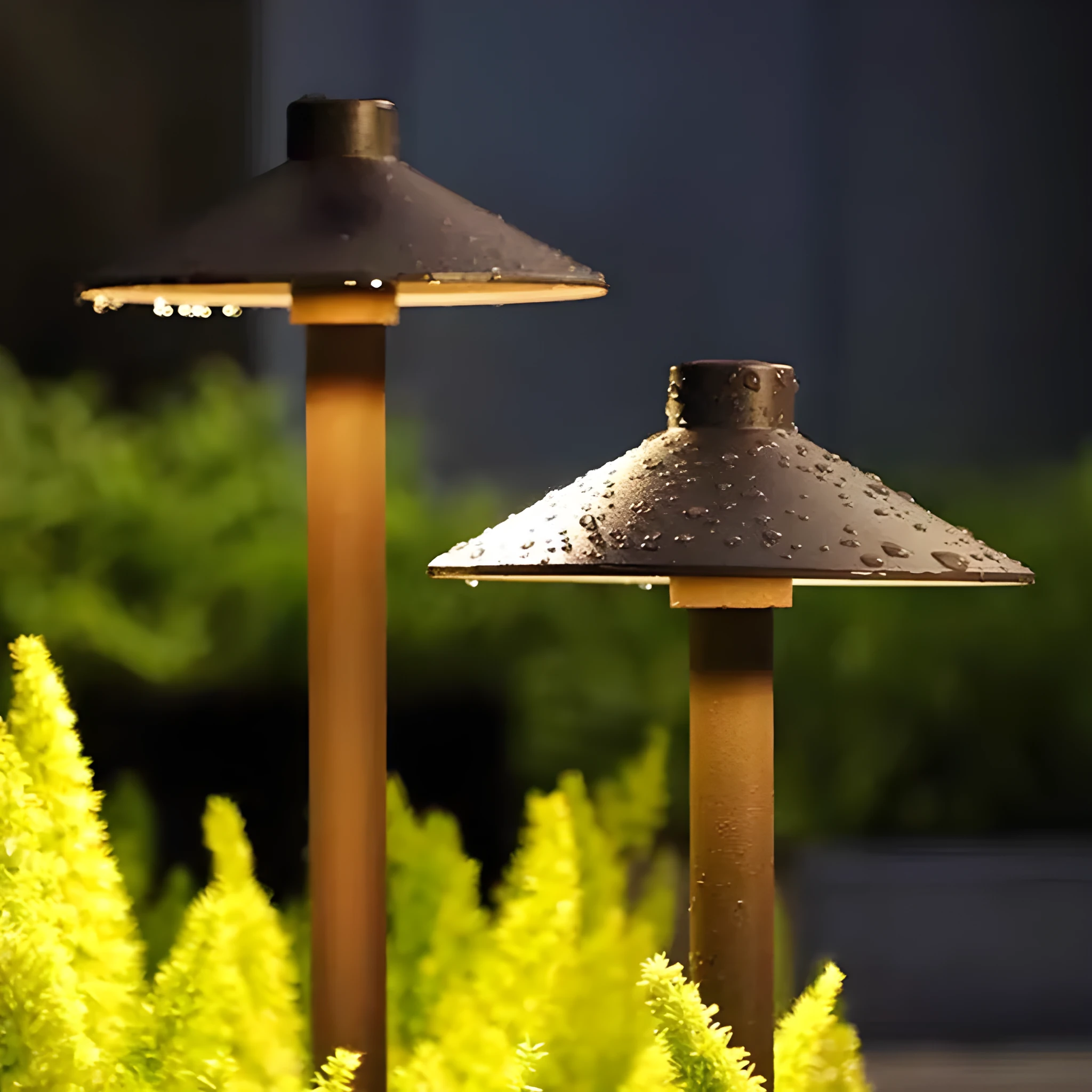Aluminium IP65 outdoor lawn lamp with geometric abstract art design, 7W 220V, brown finish, floor socket model