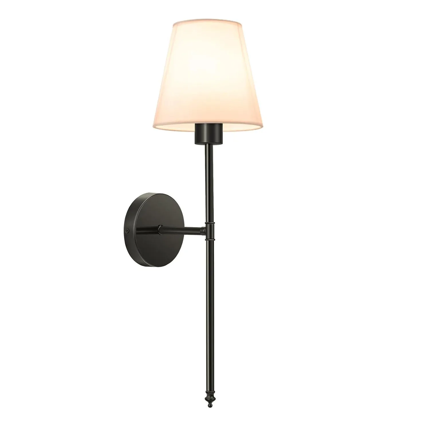 National cloth cover LED copper wall lamp in black finish with white fabric lampshade mounted on wall