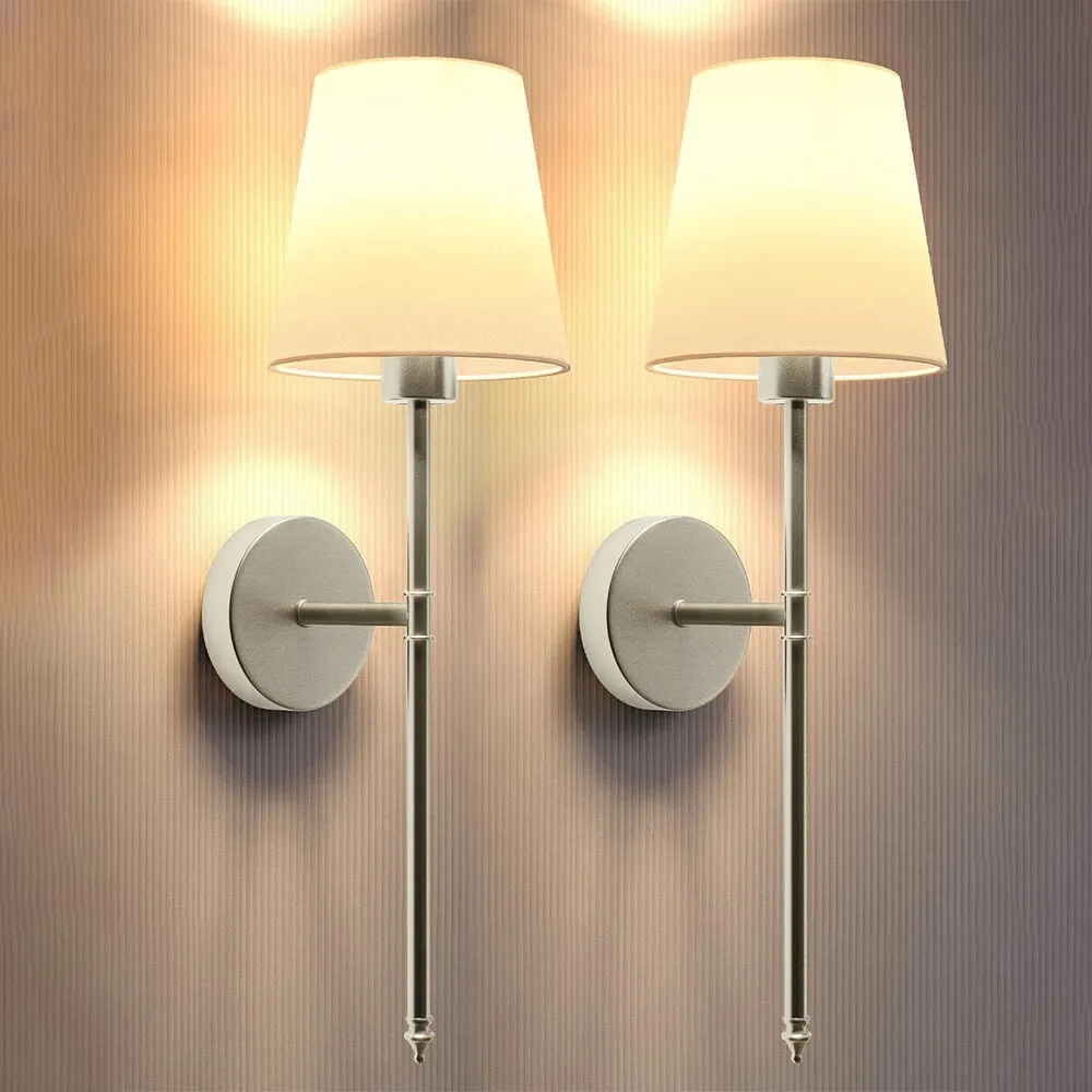 National cloth cover LED copper wall lamp in black finish with white fabric lampshade mounted on wall