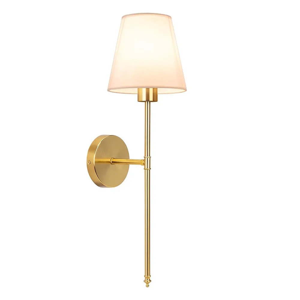 National cloth cover LED copper wall lamp in black finish with white fabric lampshade mounted on wall