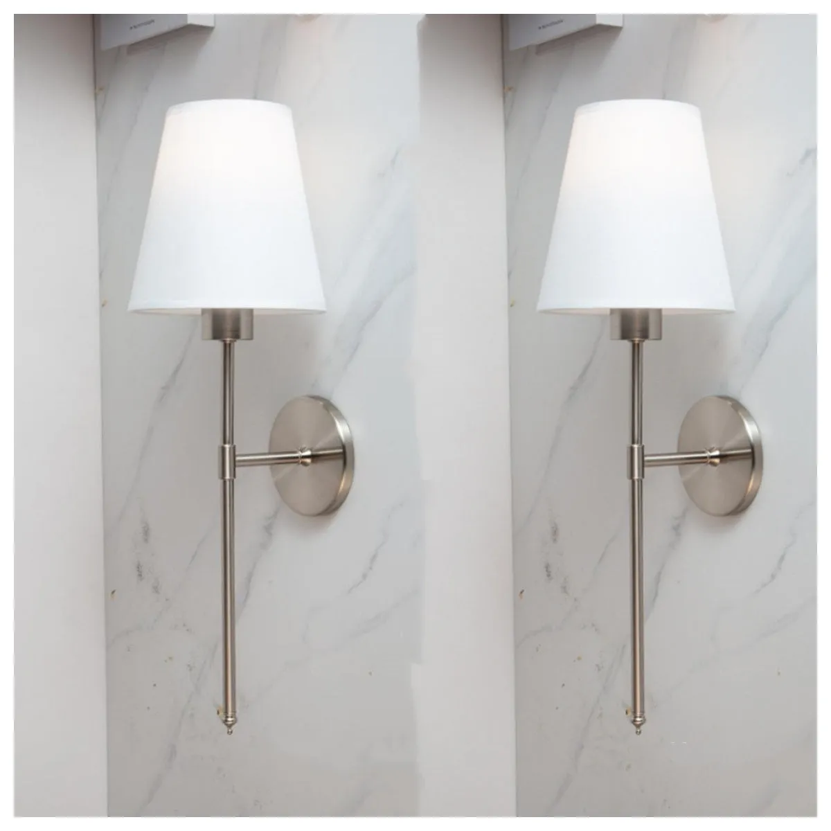 National cloth cover LED copper wall lamp in black finish with white fabric lampshade mounted on wall
