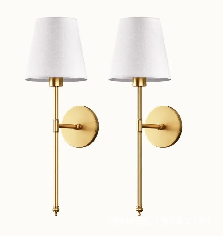 National cloth cover LED copper wall lamp in black finish with white fabric lampshade mounted on wall