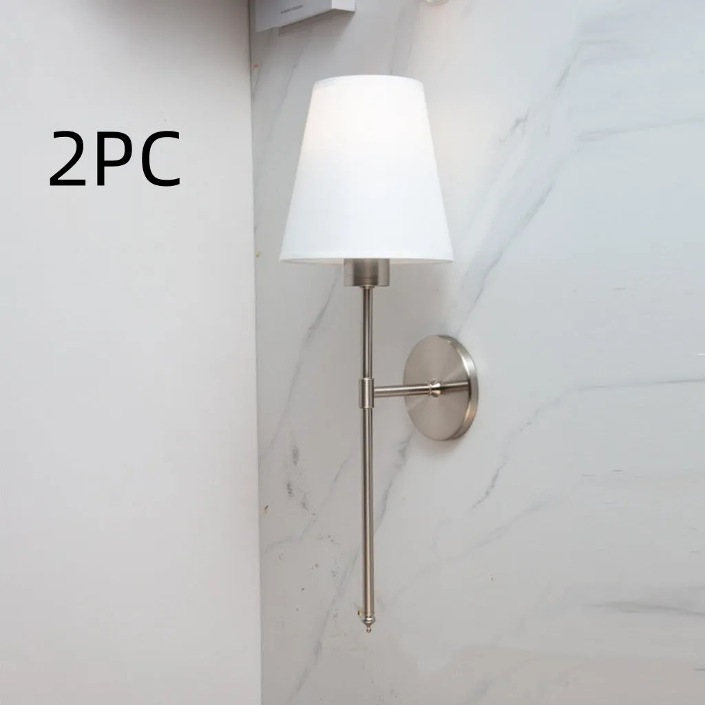 National cloth cover LED copper wall lamp in black finish with white fabric lampshade mounted on wall