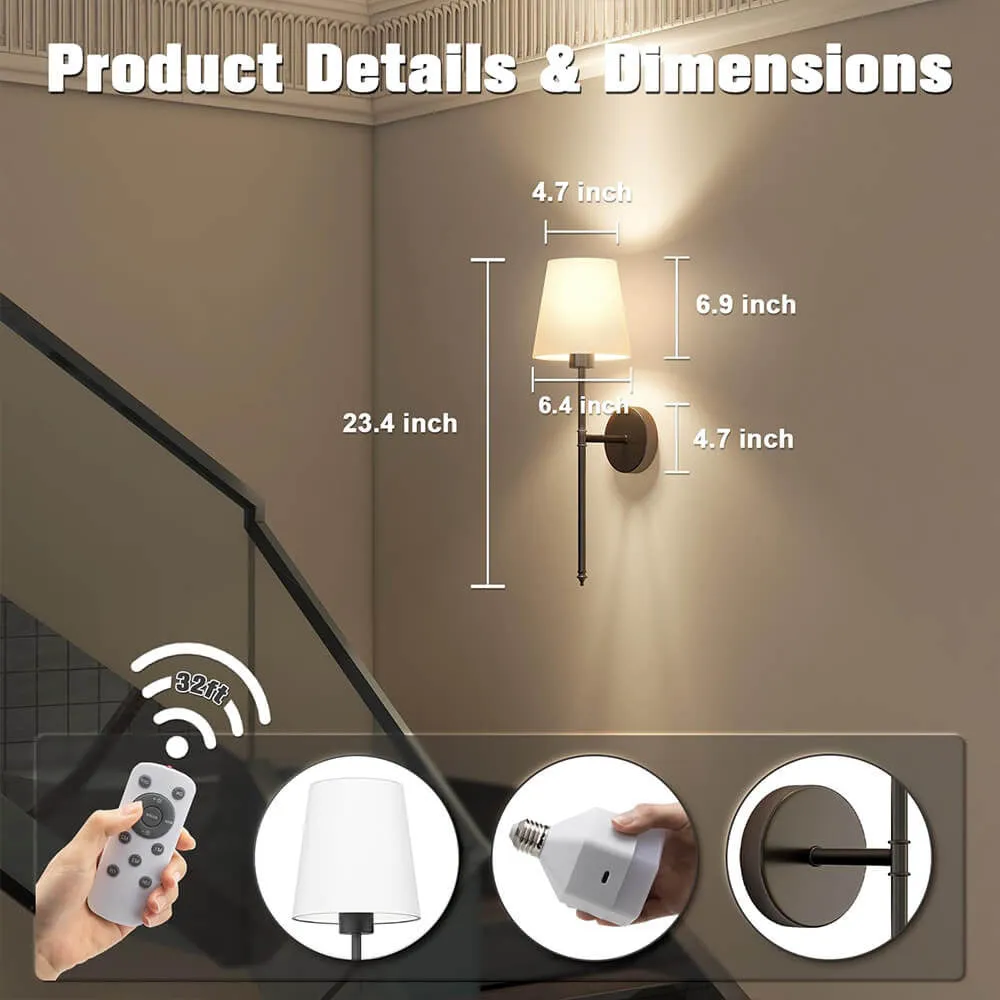 National cloth cover LED copper wall lamp in black finish with white fabric lampshade mounted on wall