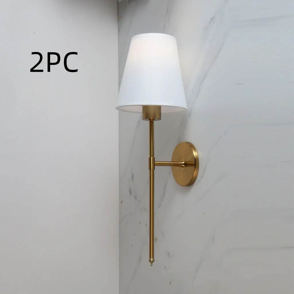 National cloth cover LED copper wall lamp in black finish with white fabric lampshade mounted on wall