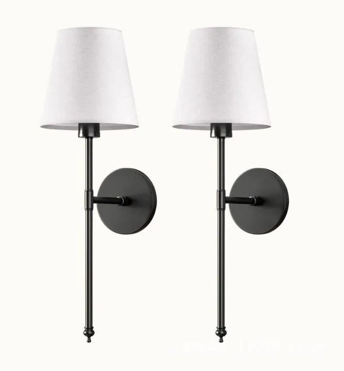 National cloth cover LED copper wall lamp in black finish with white fabric lampshade mounted on wall