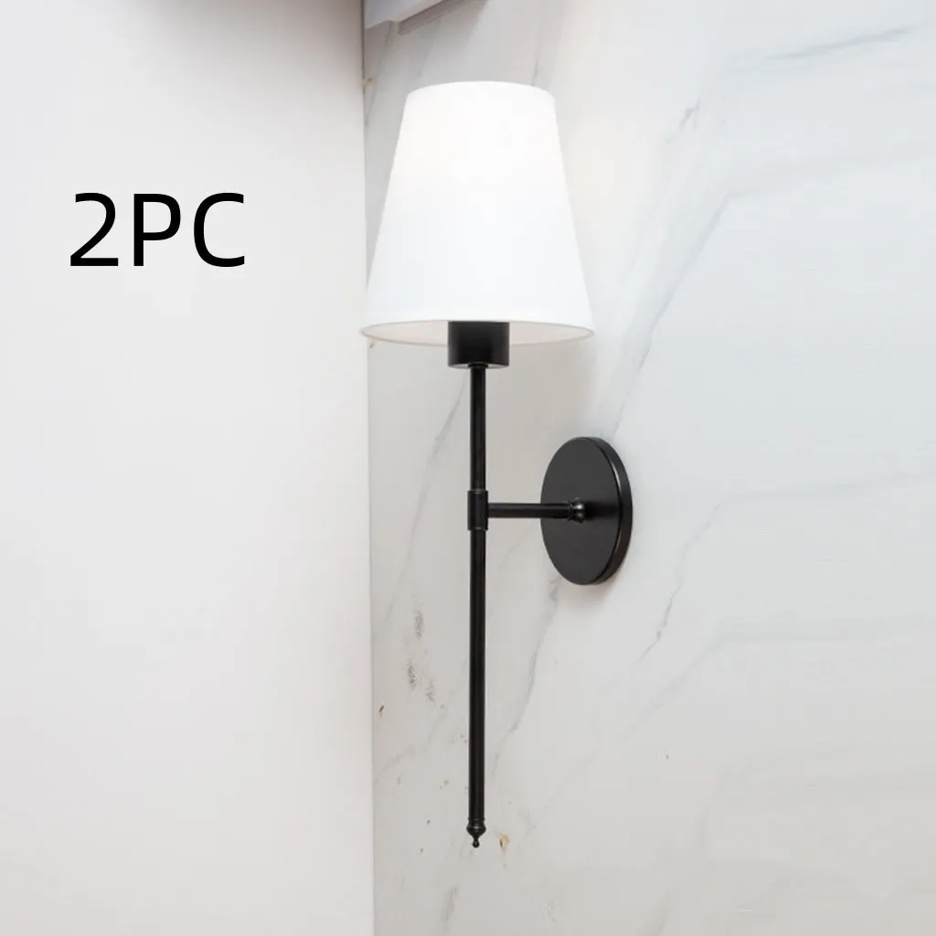 National cloth cover LED copper wall lamp in black finish with white fabric lampshade mounted on wall