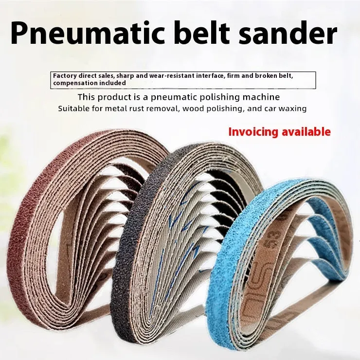 Pneumatic belt sander with 10x330mm alumina sandpaper tape and roll ring for metal polishing