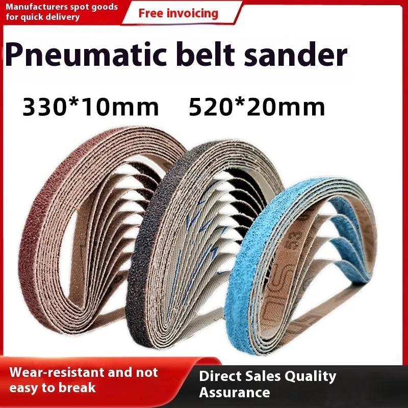 Pneumatic belt sander with 10x330mm alumina sandpaper tape and roll ring for metal polishing
