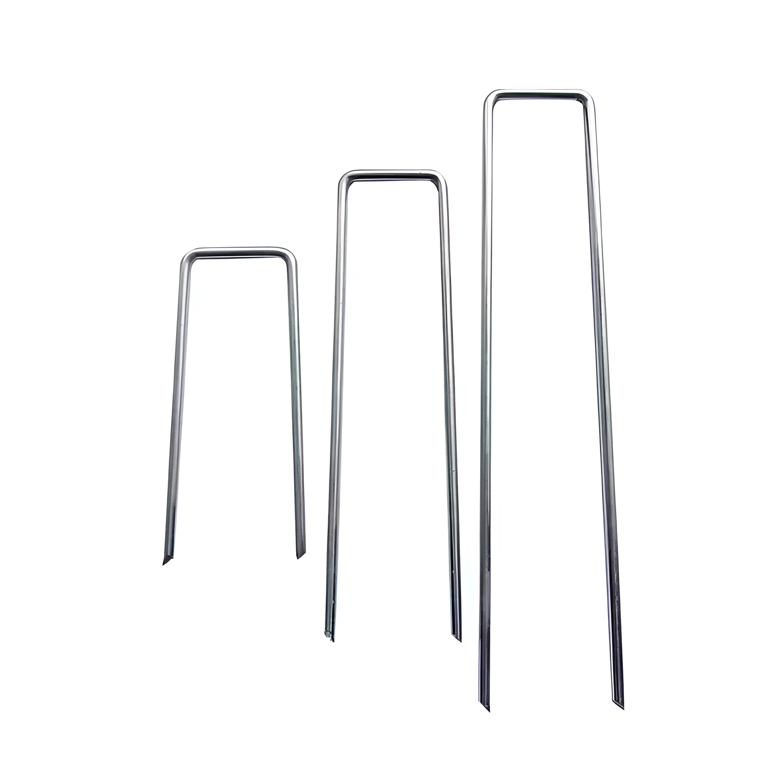 Galvanised steel ground nail 4cm wide 15cm long for fixing lawn fabric and grass cloth