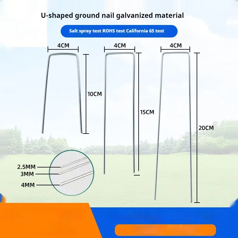 Galvanised steel ground nail 4cm wide 15cm long for fixing lawn fabric and grass cloth