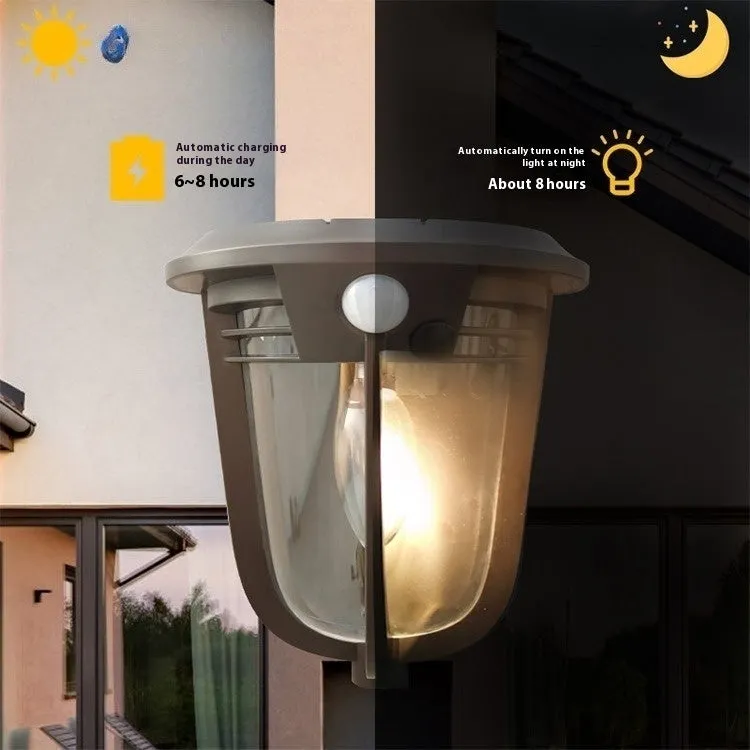 European retro solar wall lamp with IP55 rating for outdoor courtyard lighting, 169*192.2*83mm size, 2 pack