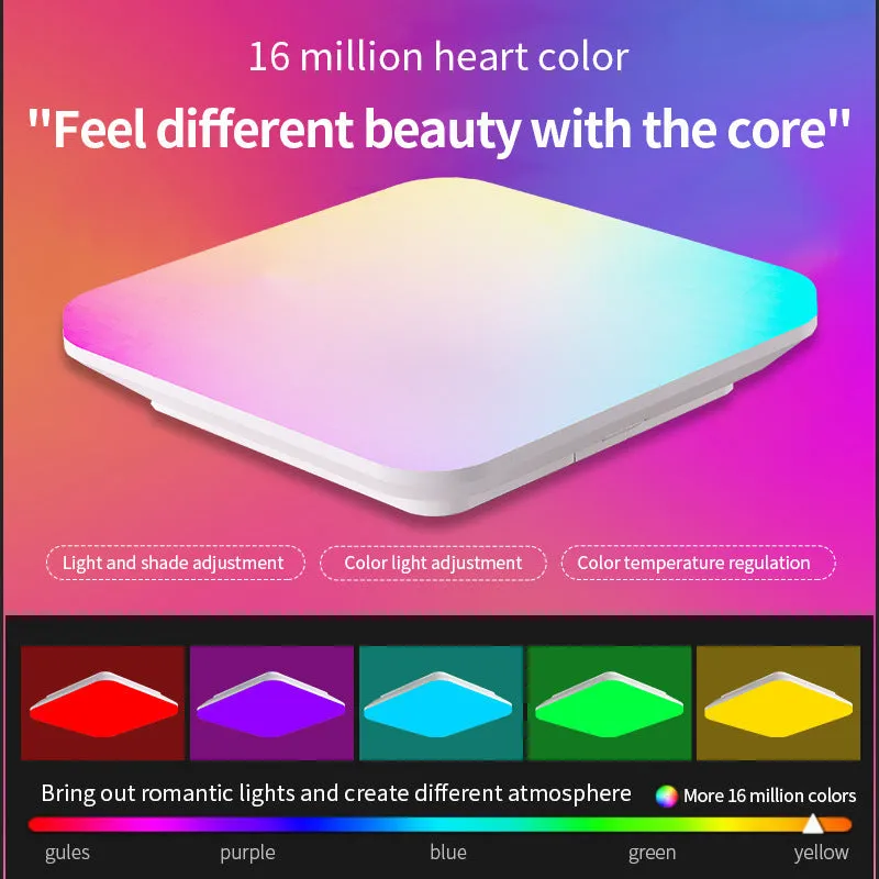 Square RGBCW full colour ceiling light with remote control, 24W, modern style on white background
