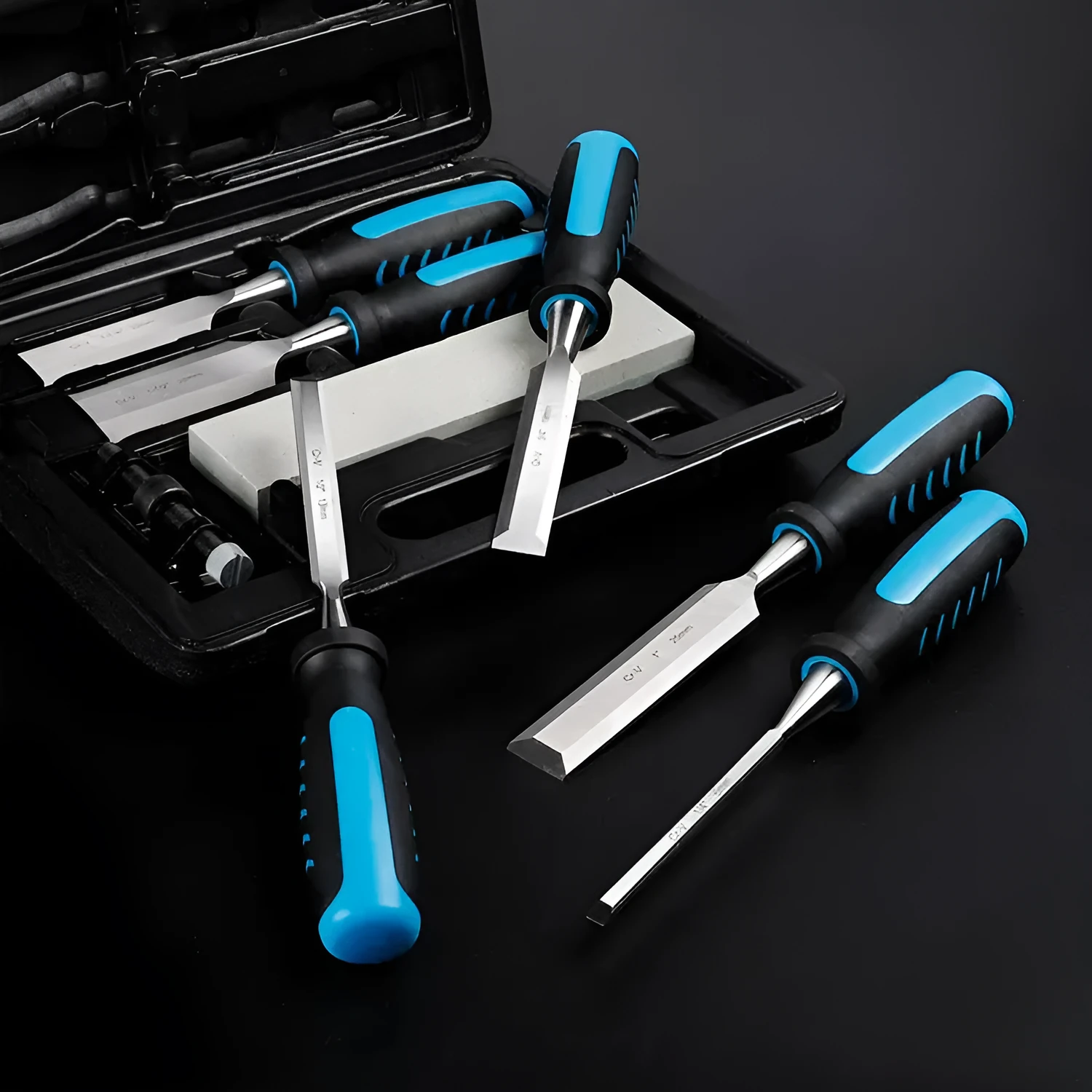 8-piece blue wood chisel set with sharpening stone for woodworking technology multiple sizes