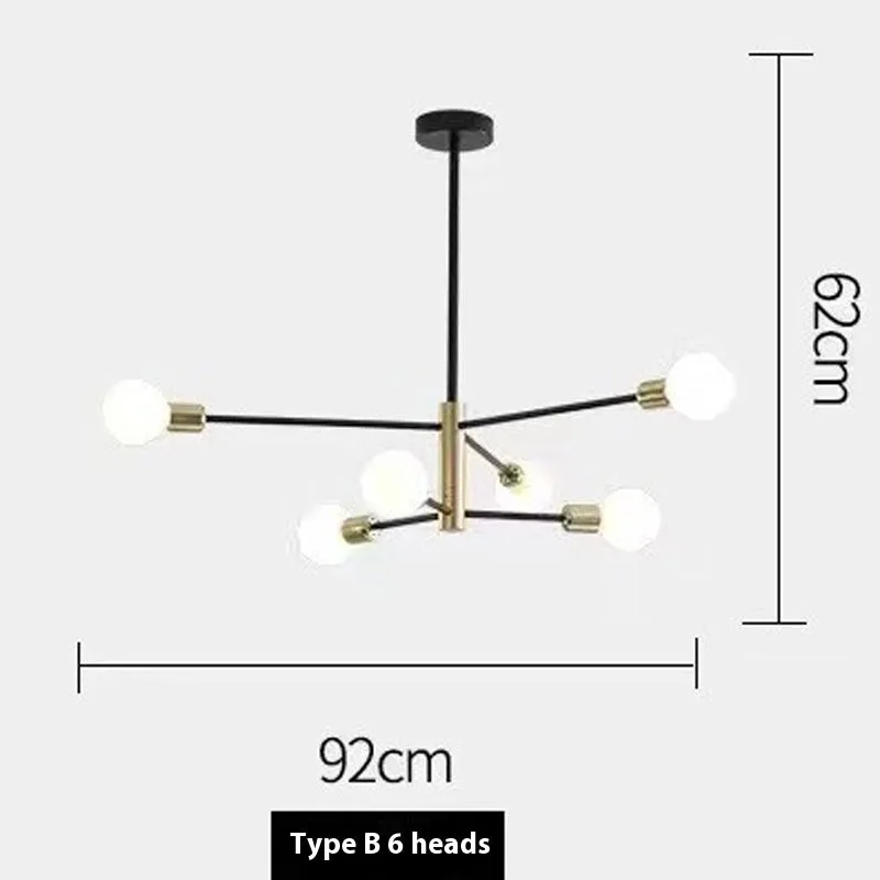 Nordic modern minimalist chandelier 65cm golden finish 6 heads ceiling light for study living room