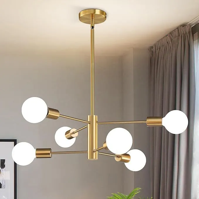 Nordic modern minimalist chandelier 65cm golden finish 6 heads ceiling light for study living room