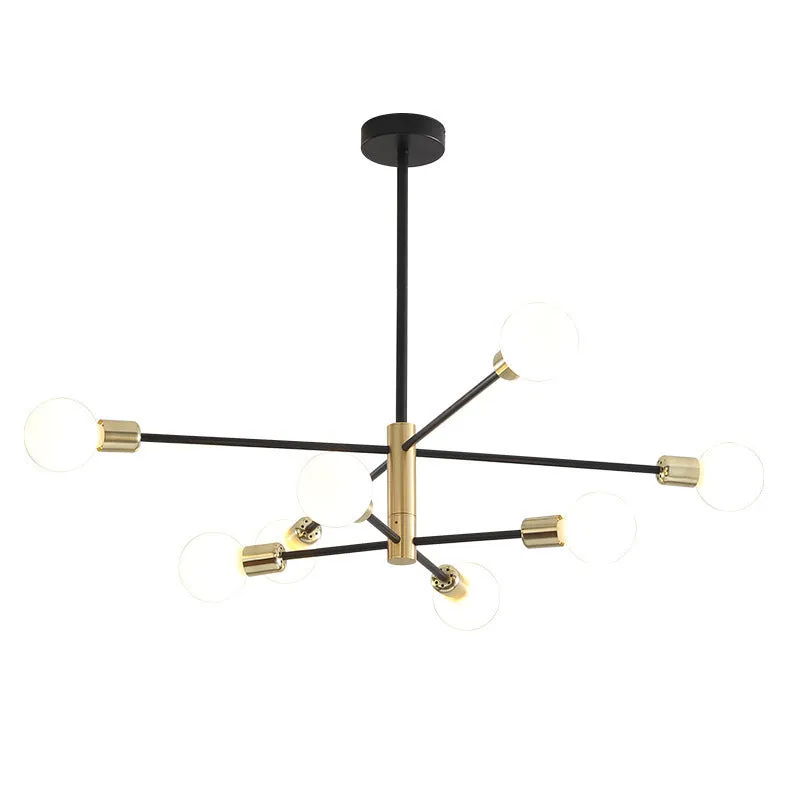 Nordic modern minimalist chandelier 65cm golden finish 6 heads ceiling light for study living room