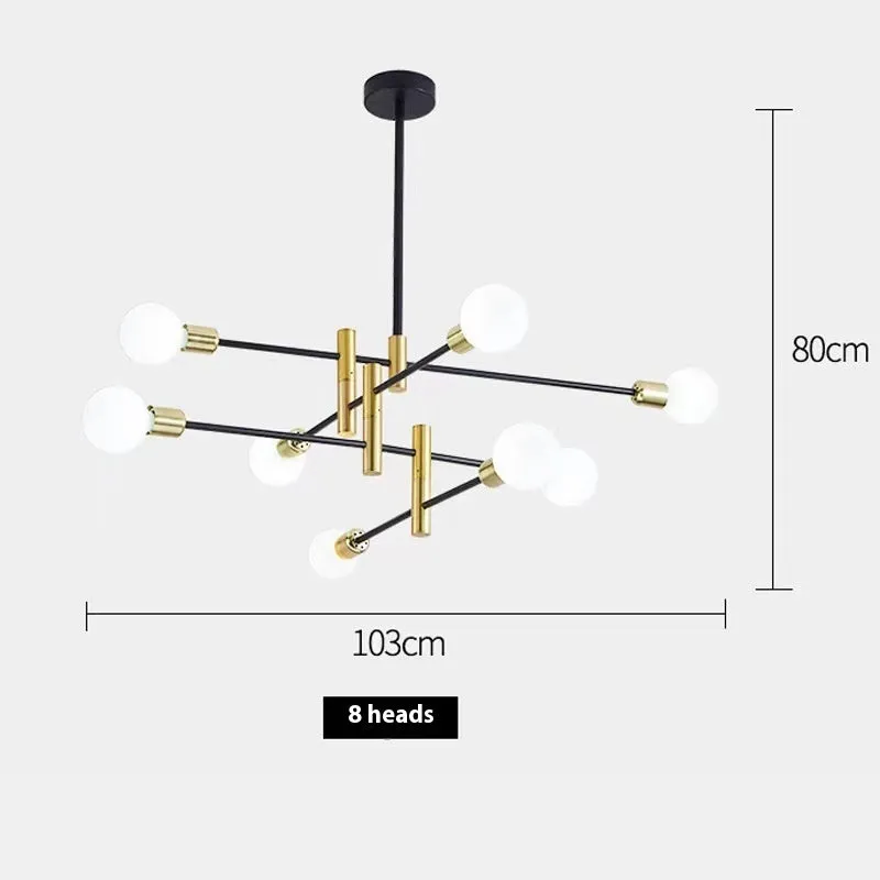 Nordic modern minimalist chandelier 65cm golden finish 6 heads ceiling light for study living room