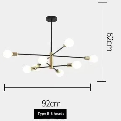 Nordic modern minimalist chandelier 65cm golden finish 6 heads ceiling light for study living room