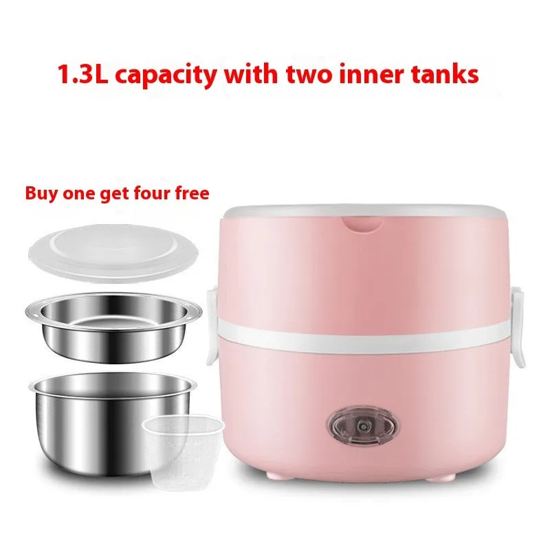 Double layer pink portable plug-in insulated lunch box with stainless steel inner liner