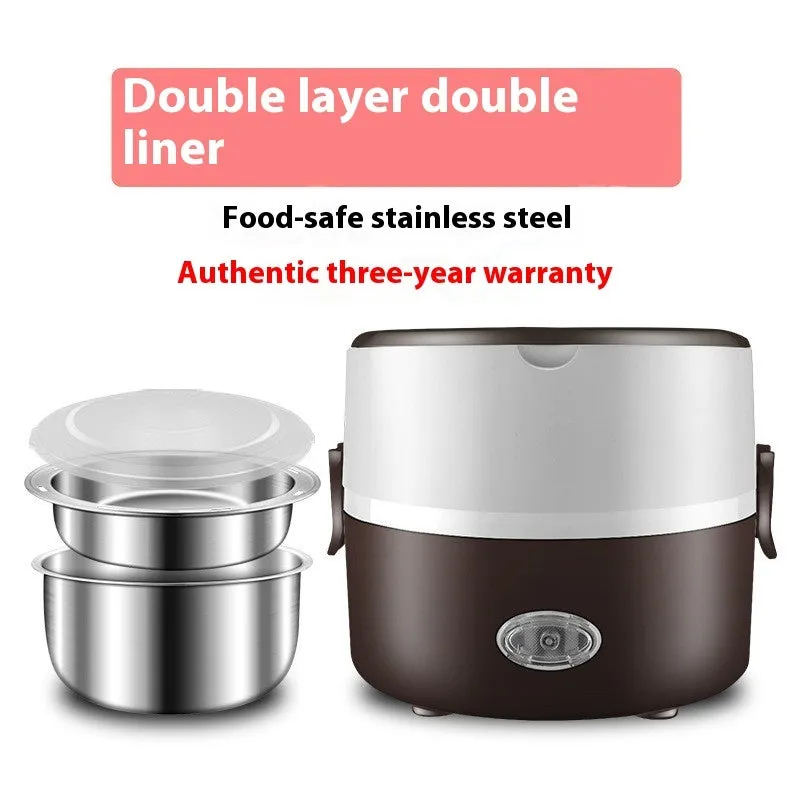 Double layer pink portable plug-in insulated lunch box with stainless steel inner liner