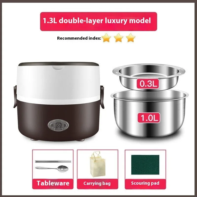 Double layer pink portable plug-in insulated lunch box with stainless steel inner liner