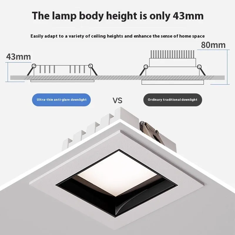 Ultra-thin square LED downlight in black finish with aluminium shell for ceiling grid installation