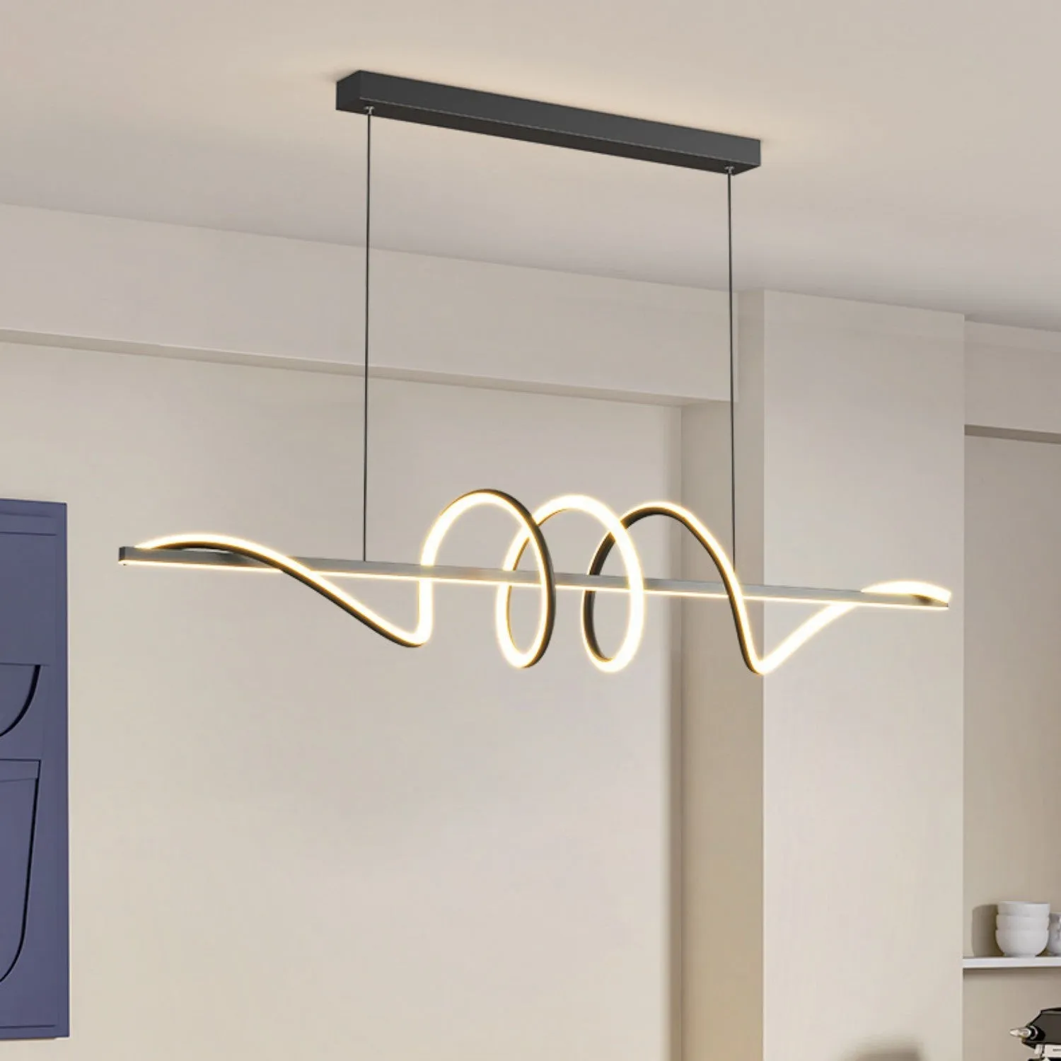 Three ring minimalist LED long bar pendant light in black finish with iron construction and 1000mm length