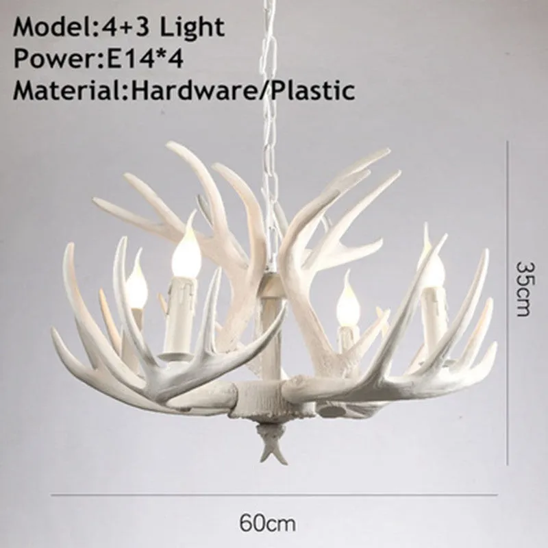 Nordic retro antlers chandelier with four ABS shades in white finish for indoor home lighting