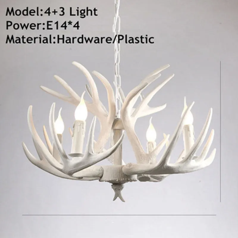 Nordic retro antlers chandelier with four ABS shades in white finish for indoor home lighting