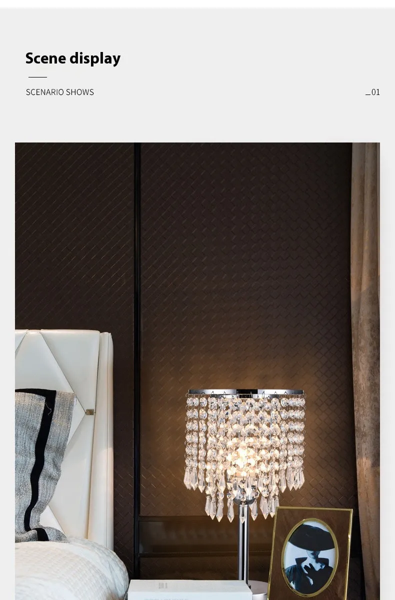 Rechargeable crystal decorative table lamp 20x42cm modern simplicity style on bedside table