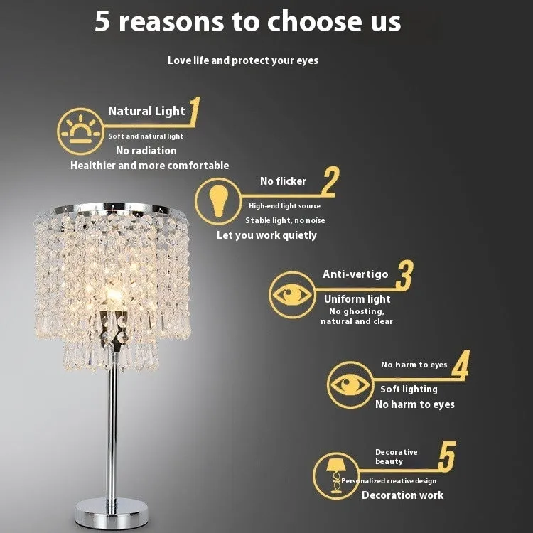 Rechargeable crystal decorative table lamp 20x42cm modern simplicity style on bedside table