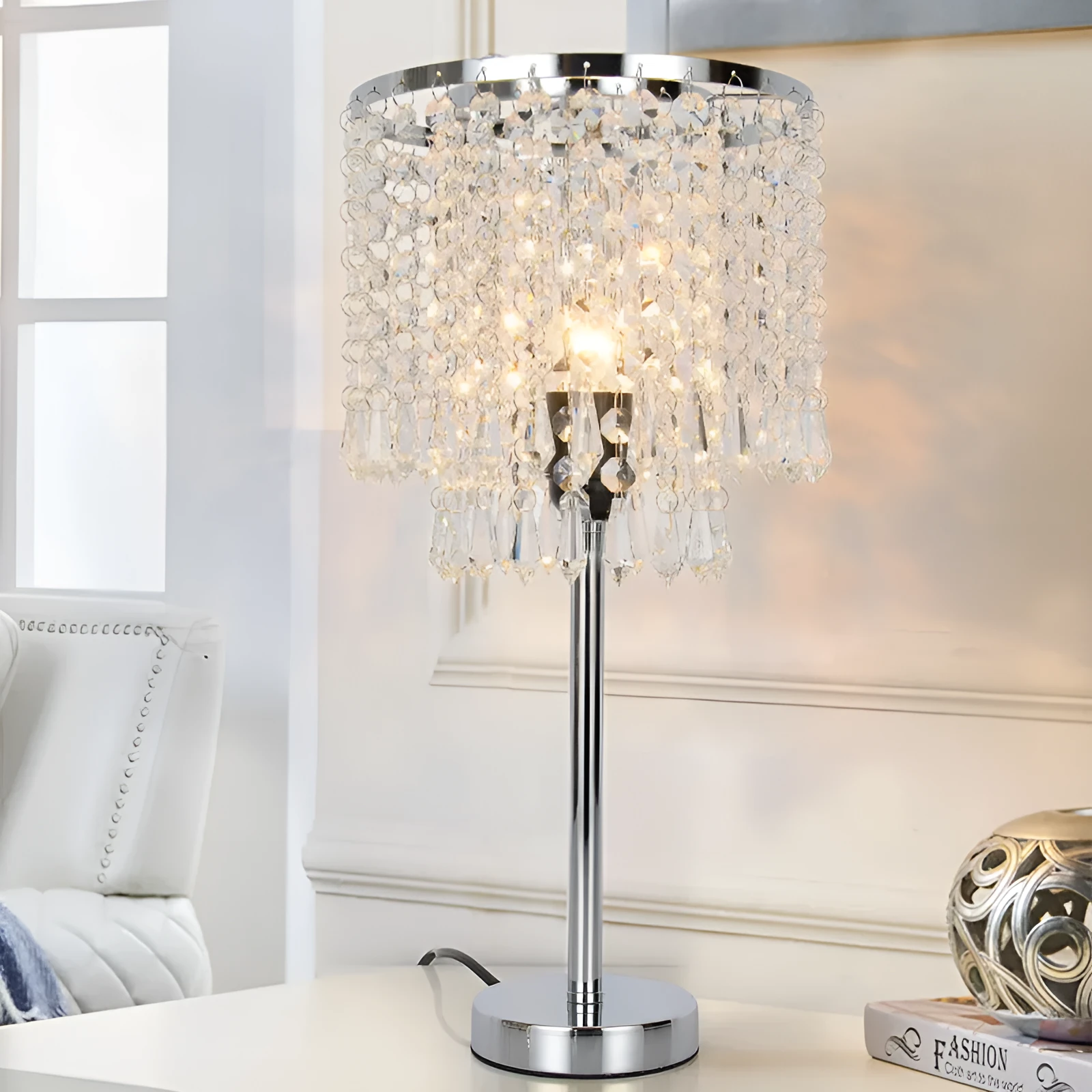 Rechargeable crystal decorative table lamp 20x42cm modern simplicity style on bedside table