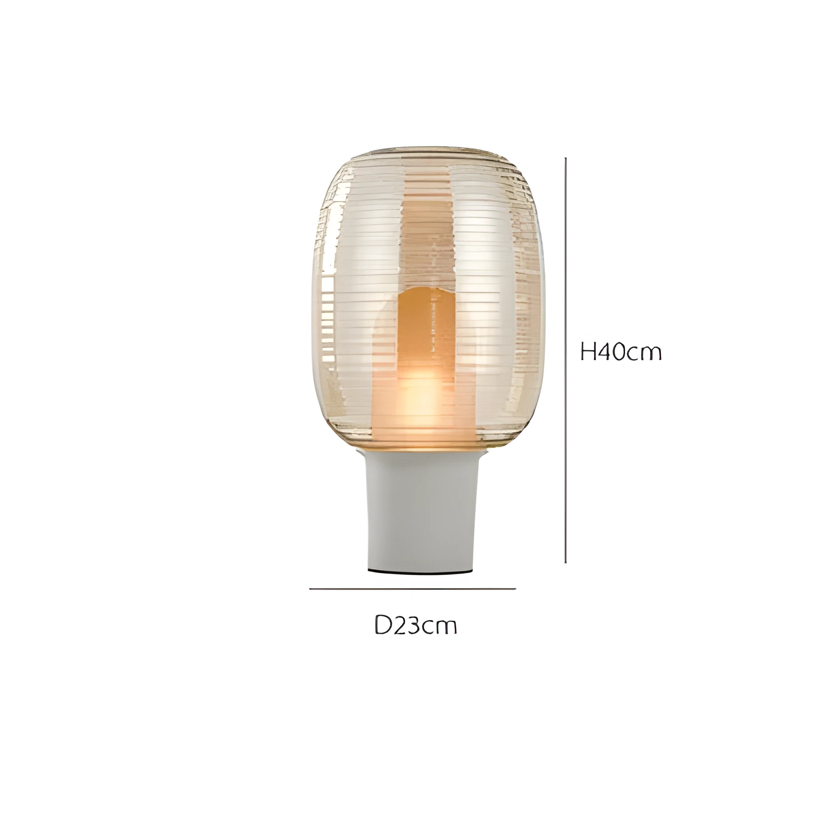 Simple modern glass table lamp on a table, shown in cognac and smoky grey colour options.