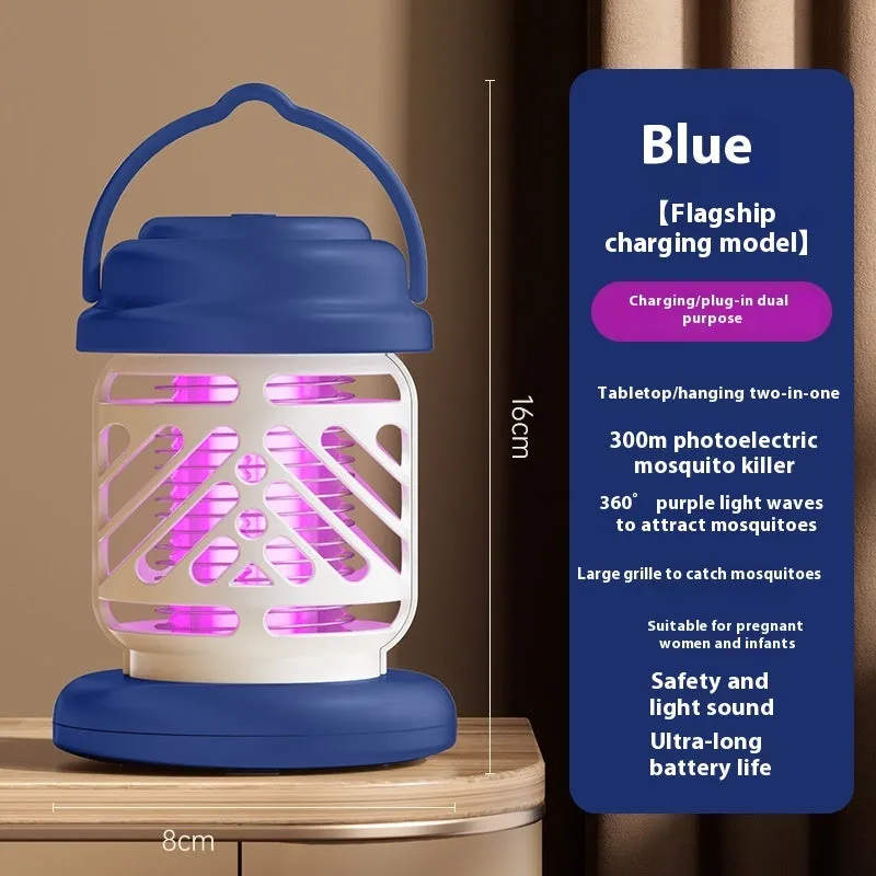 Outdoor rechargeable electric shock mosquito killing lamp in beige, blue and white options with ABS plastic body