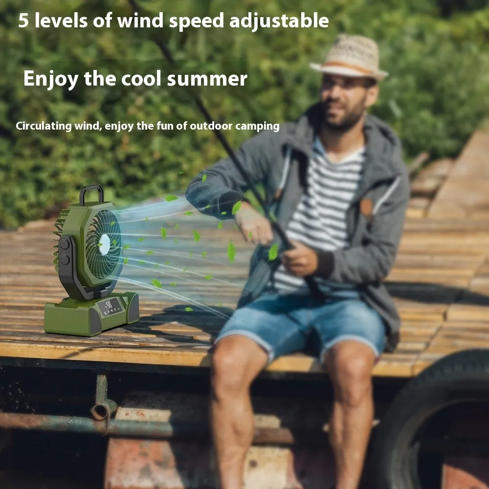Outdoor solar emergency fan with digital display, remote control, orange F14 model, 207x108x260mm