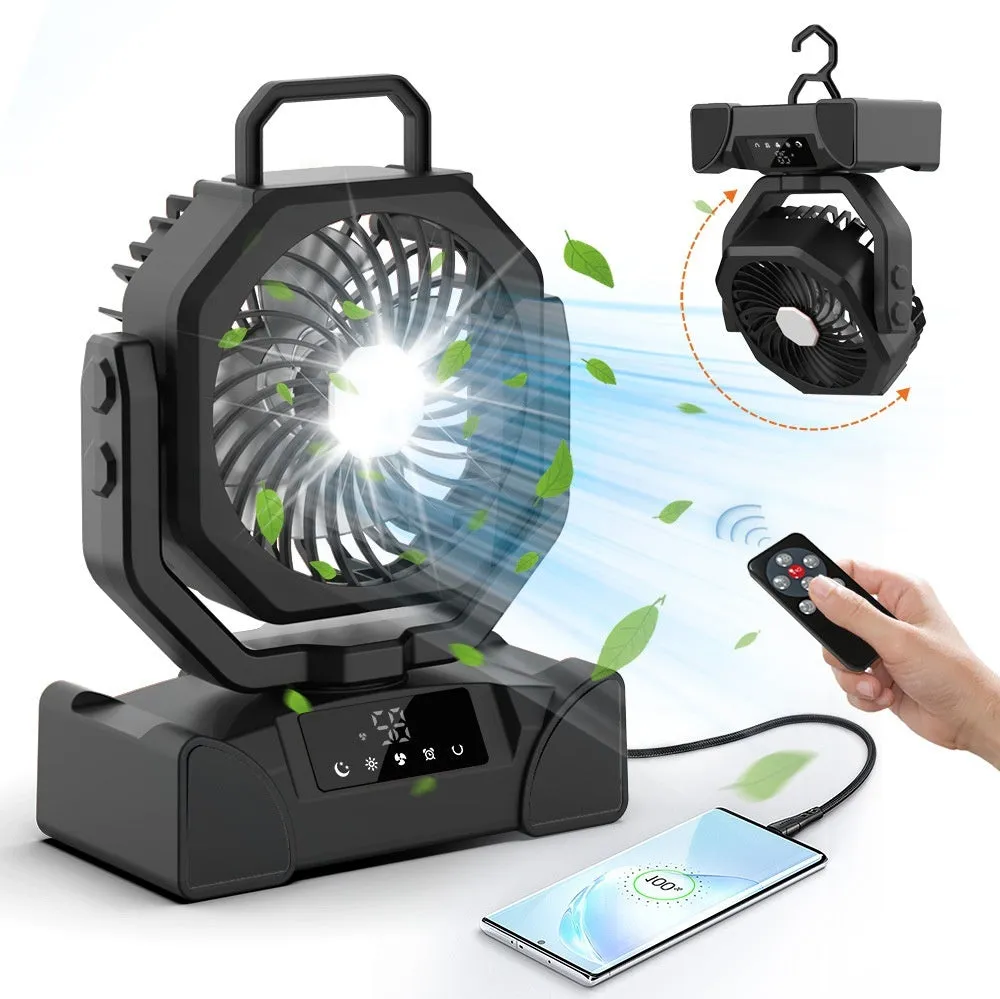 Outdoor solar emergency fan with digital display, remote control, orange F14 model, 207x108x260mm