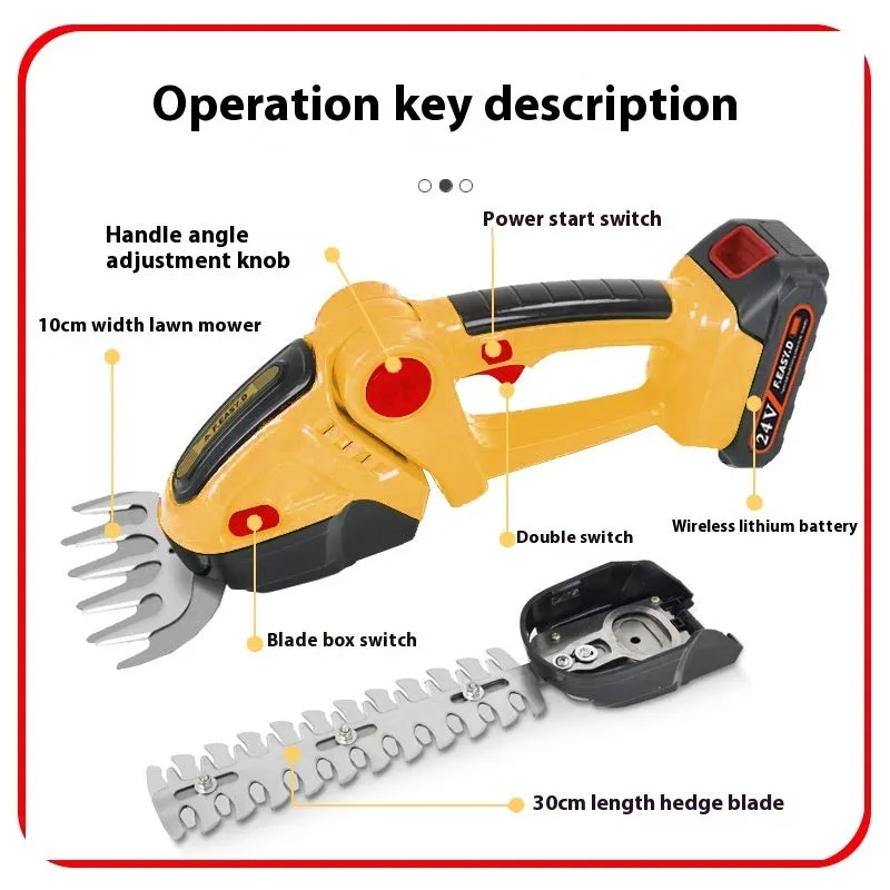 Red electric hedge shears in plastic box with 23cm blade for garden trimming
