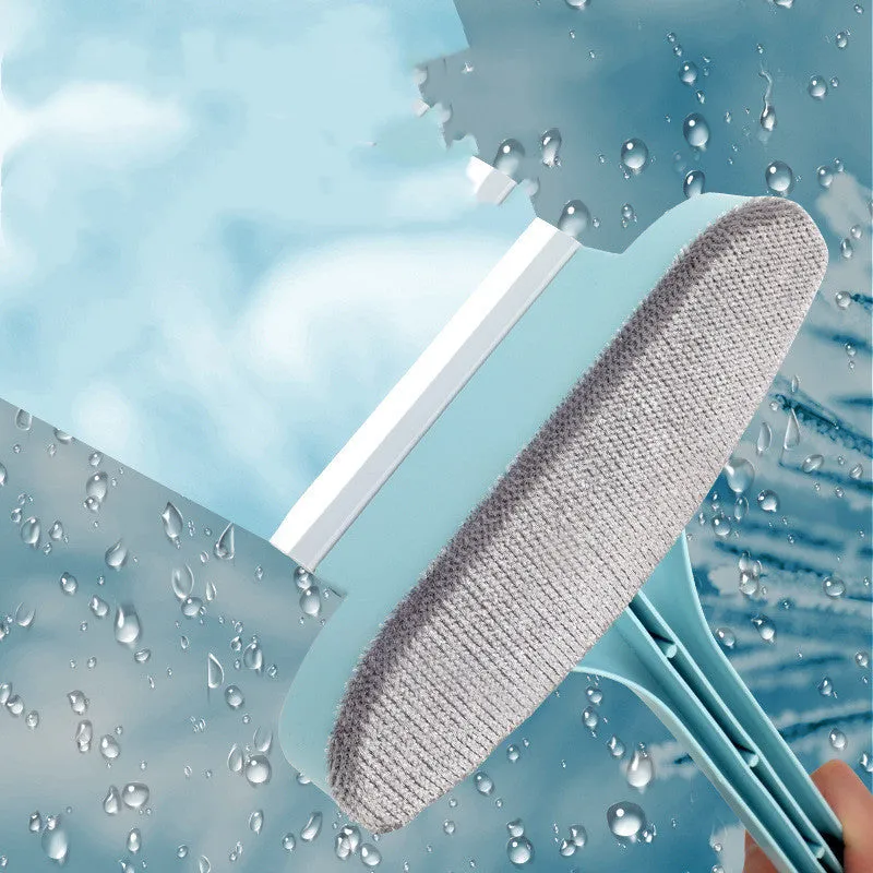 Extendable window cleaning brush with dual-sided scrubber head and crevice tool for screens and glass