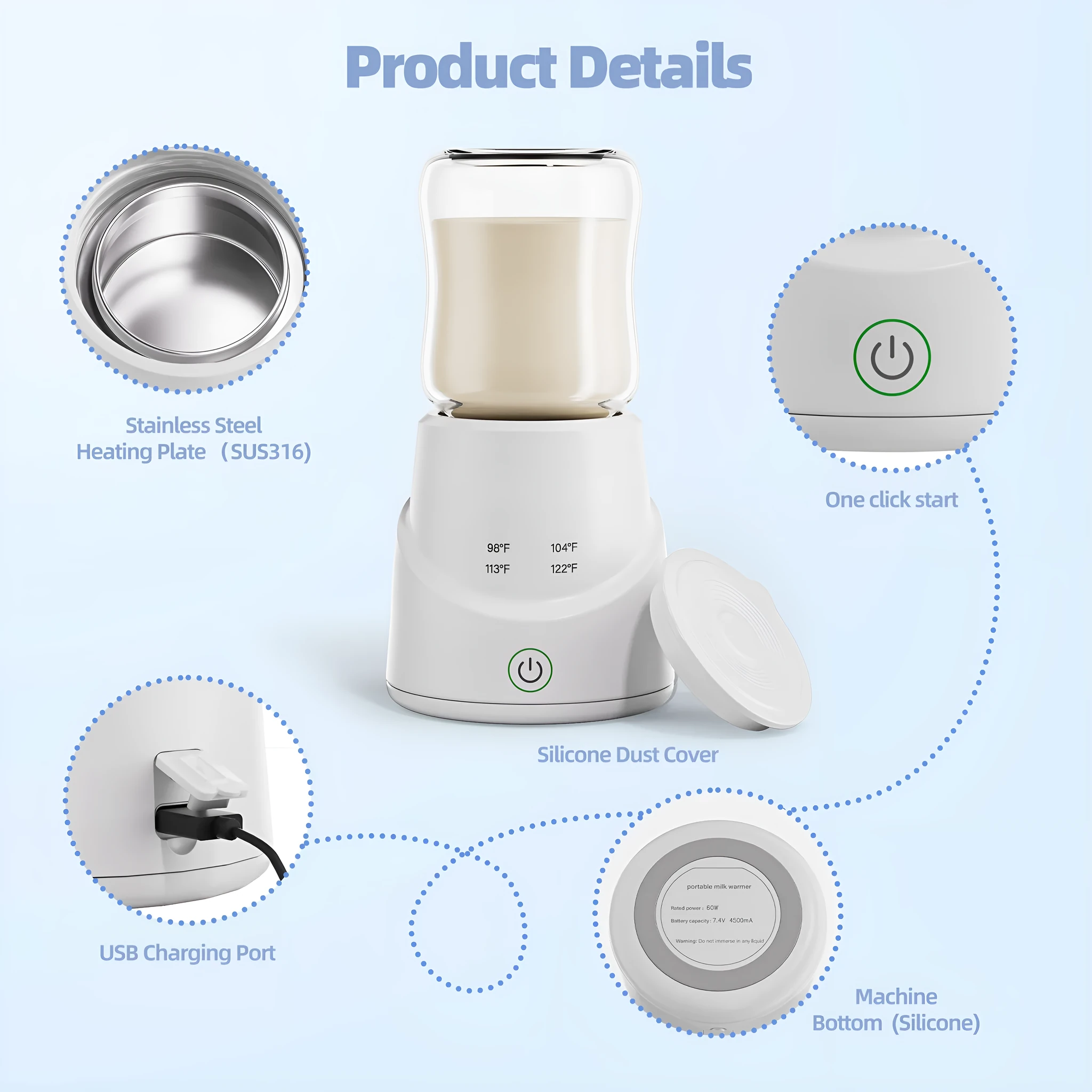 White wireless milk modulator with quick heating and intelligent power storage on a table