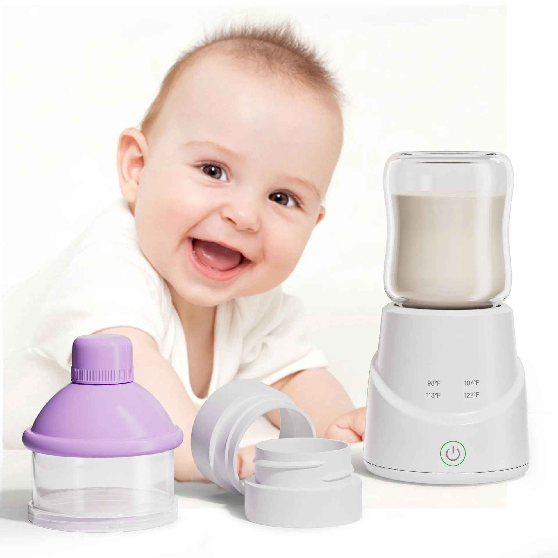 White wireless milk modulator with quick heating and intelligent power storage on a table