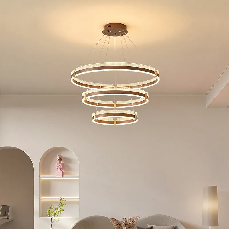 Coffee coloured three-layer aluminium pendant light 40+60+80CM with tri-colour stepless dimming