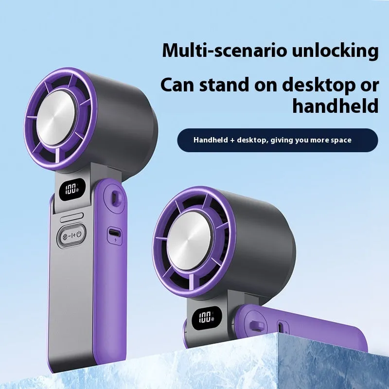 High-speed refrigeration ice compress handheld foldable fan in black with USB cable